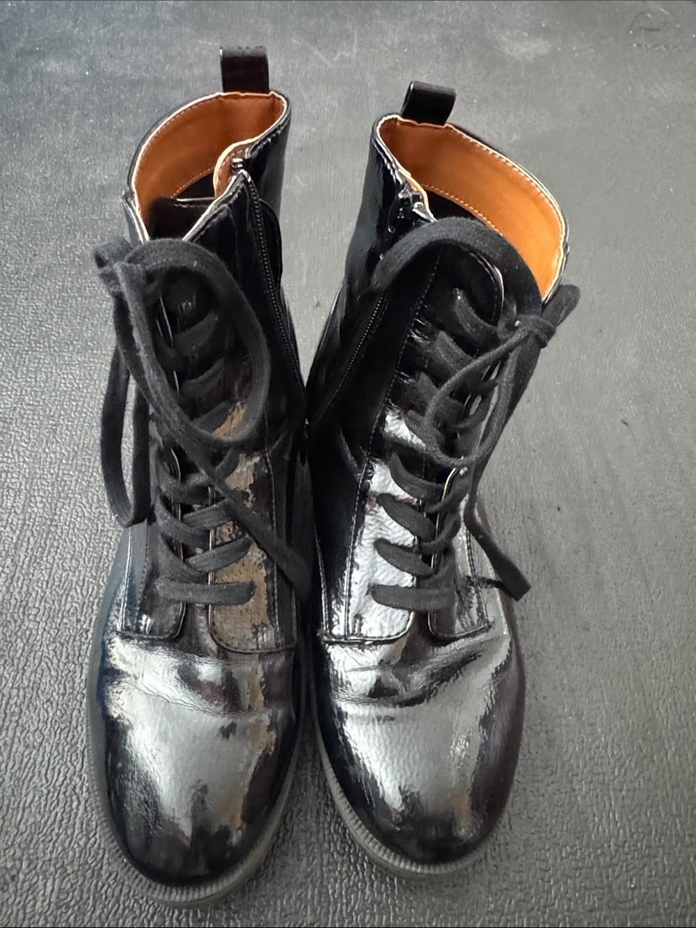 Anne Klein Black Patent Lace-Up Ankle Boots